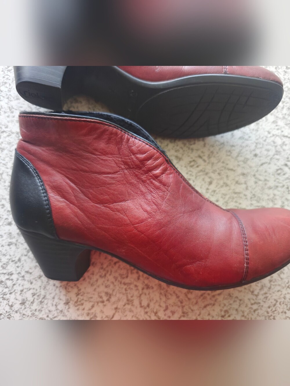 Rieker Medoc Booties 36 EUR/6US Red Black Slip In Comfort EUC Leather